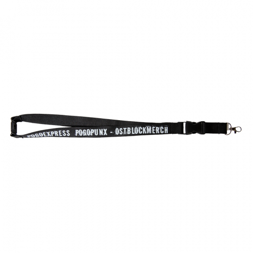 Pogoexpress Schlüsselband – Schwarz mit rotem Frontprint & farbigem Skull-Logo