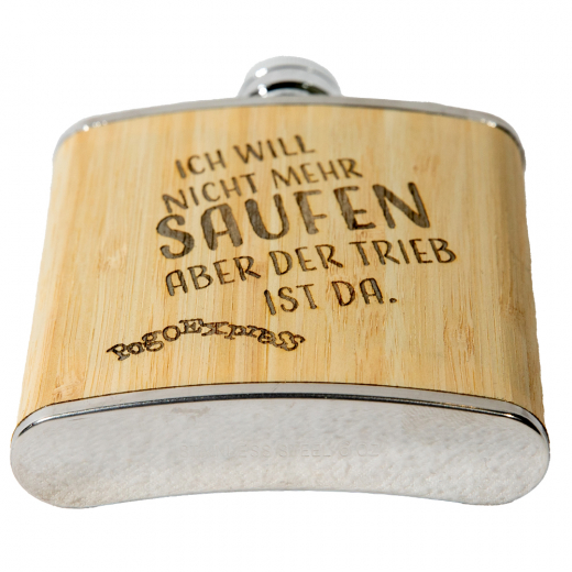 Pogoexpress Flachmann – Edelstahl & Bambus mit frontalem Skull-Logo